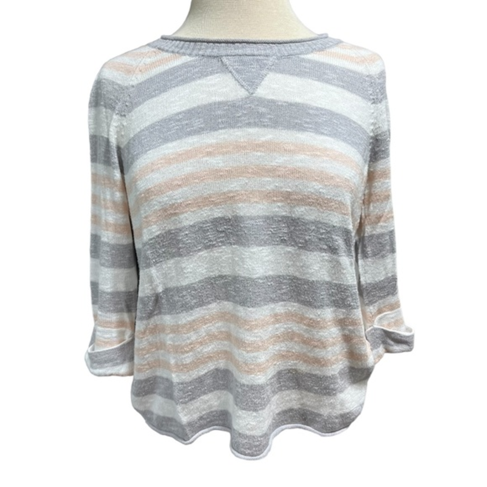 Michael Stars Striped Knit Sweater Grey Peach White 3/4 Sleeve SS403 Size 1 #336